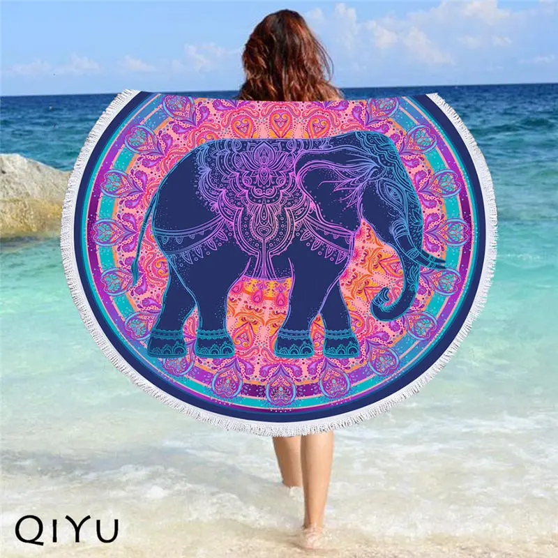 

Indian Elephant Round Beach Towel Microfiber Bath Towel Tassel Tapestry Yoga Mat Tassels Blanket Gift Home Decor, free shipping