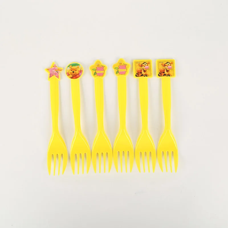 Winnie the Pooh Kids Birthday Party Decoration Set Winnie Birthday Party Supplies Baby Birthday Party Pack event party supplies - Цвет: fork 6pcs