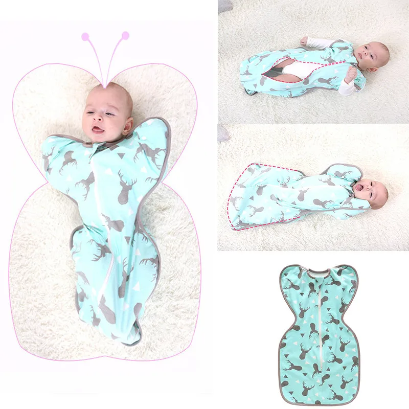 

0-6months Baby Anti-shock Sleeping Bunting Bag Newborn Toddler Cotton Breathable Sleepsack Butterfly-style Blanket Double Use