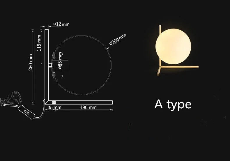 Скандинавская творческая современная в стиле минимализма стеклянный шар светодиодный настольный светильник Гостиная/кабинет/спальня/прикроватные лампы, E14 - Цвет корпуса: A type