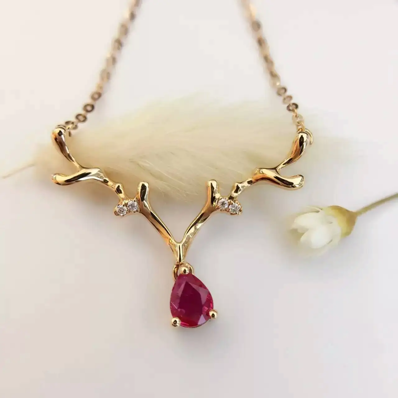 0 245ct 0 017ct 18K Gold Natural Ruby and Pendant font b Necklace b font font