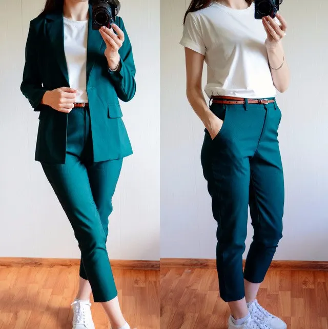 2018 Pure Color Simple Boyfriend Suit Jacket Small Seven Length Pants Clothes Covered Button Elegant Women Suit Femme