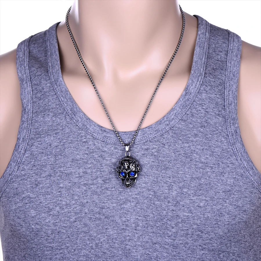 Vintage Silver Punk Skull Head Pendant Necklaces for Women Men
