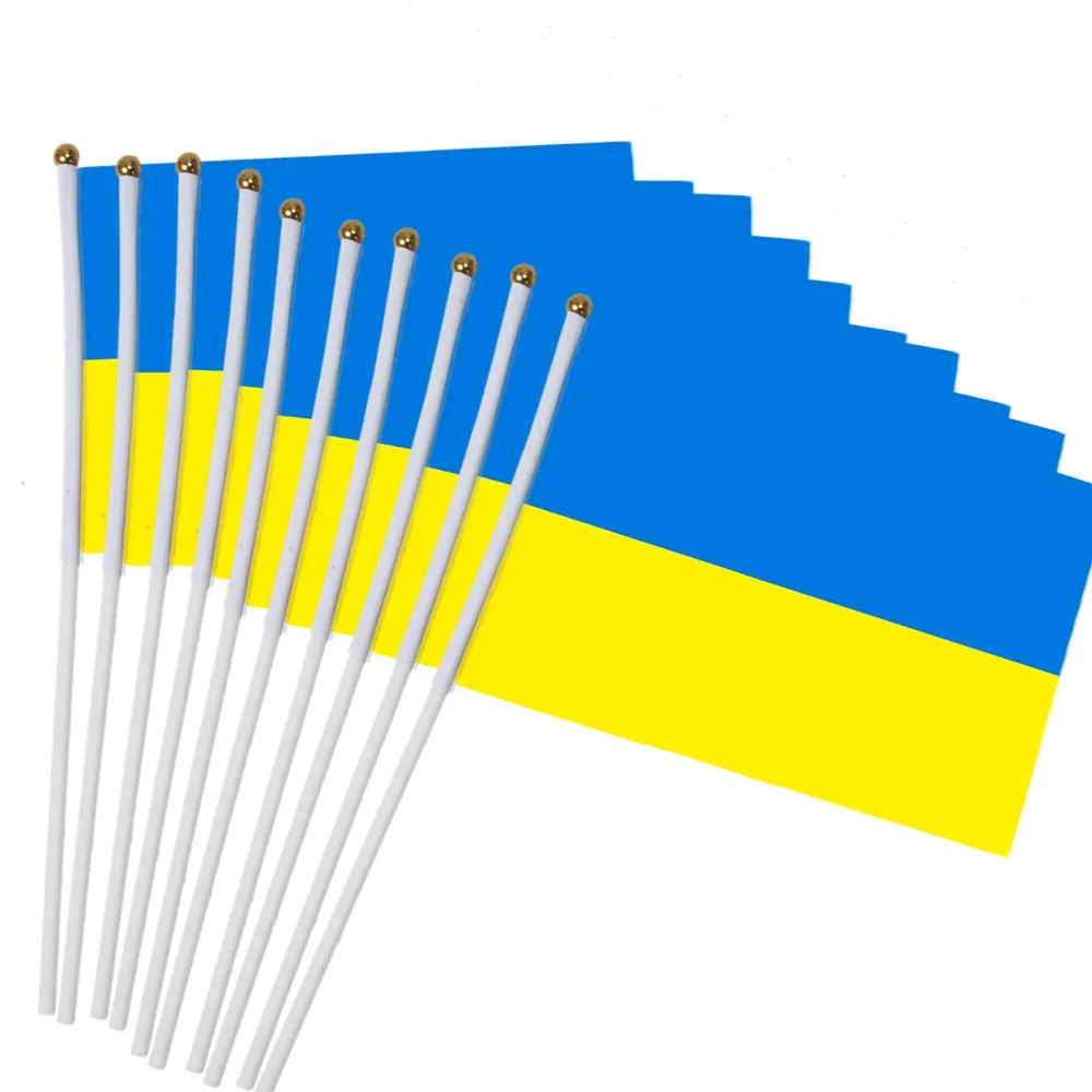 

14x21cm 10pcs Ukraine small flag hand waving flags with Plastic Flagpoles NC018
