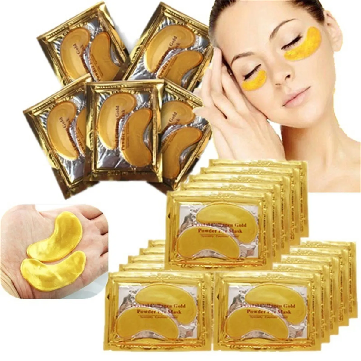 

5pair=10pcs Golden Eye Mask Eye Pad Crystal Eyelid Patch Crystal Collagen Eye Mask Gold Face Masks Dark Circle Anti-Aging Cream