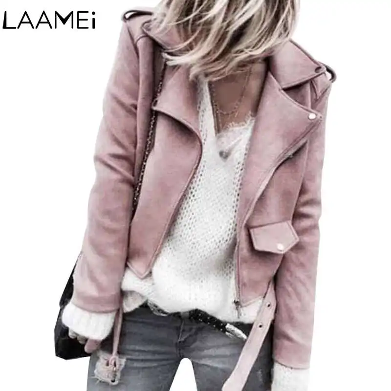 Mode Blue1 Veste Courte Casual 2018 blue2 Faux kaki En Cuir vert Hiver Daim Moto Laamei Automne De Manches rose Femmes Manteau Longues Vestes UqUzvnf8