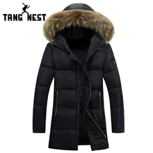 TANGNEST Средней длины 2017 Мех С Капюшоном Теплый Slim Fit Повседневная Куртка Зимой Толстые Мужчины Высокое Качество Азии Размер Пальто MWM1426