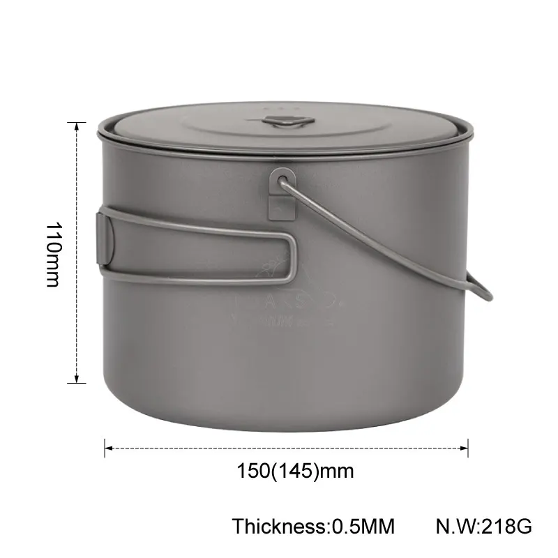 TOAKS 1.6L титановый горшок для кемпинга, горшки для приготовления пищи, висячий горшок для пикника, сверхлегкий титановый горшок 1600 мл