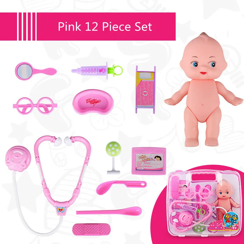Новинка 12 шт. игрушки игра в доктора наборы игрушечная аптечка доктор игрушки стетоскоп инъекции свет ролевые подарки для детей - Цвет: Розовый