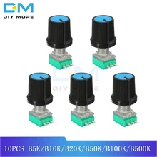 10 шт. 6 мм 3 булавки рифленый вал один линейный тип B B5K B10K B20K B50K B100K B500K Ом поворотный потенциометр с крышкой синий DIY Kit