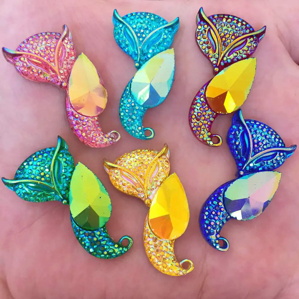 

New 6pcs AB resin drop fox Flatback rhinestone Scrapbook DIY Wedding ornaments buttons /Pendant Craft PR88