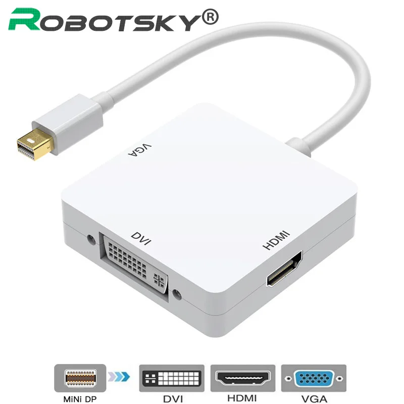 

3 in 1 Mini DP to HDMI VGA DVI Converter Mini Display Port Adapter Cable For MacBook Lenovo Microsoft