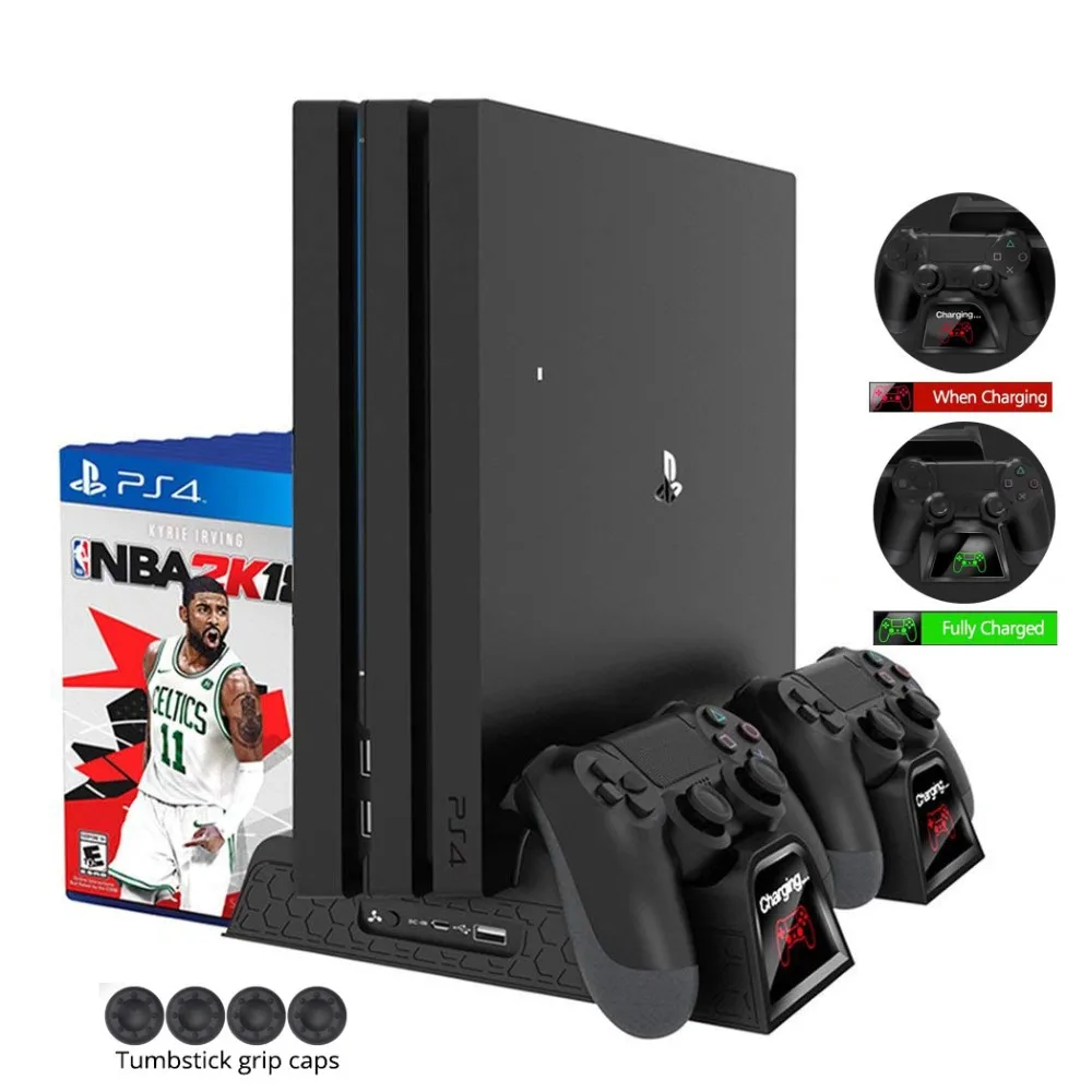 

DOBE PS4 Slim /PS4 Pro/PS4 Vertical Stand 3 Cooling Fan Cooler with LED Indicators Dual Charging Charger Station for Dualshock 4