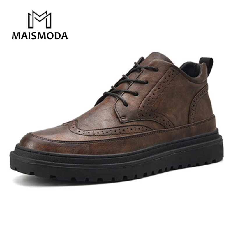 

MAISMODA Fashion Men Casual Shoes Leather Flat Lace-up Breathable Male Oxford Shoes Comfortable Trend Hard-wearing YL493