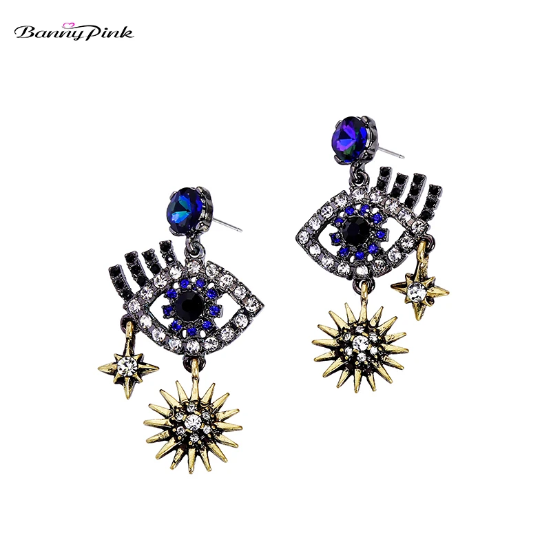 

Banny Pink Cute Rhinestone Big Eye Long Lash Pendant Studs Earrings For Girls Bling Bling Crystal Star Statement Post Earrings