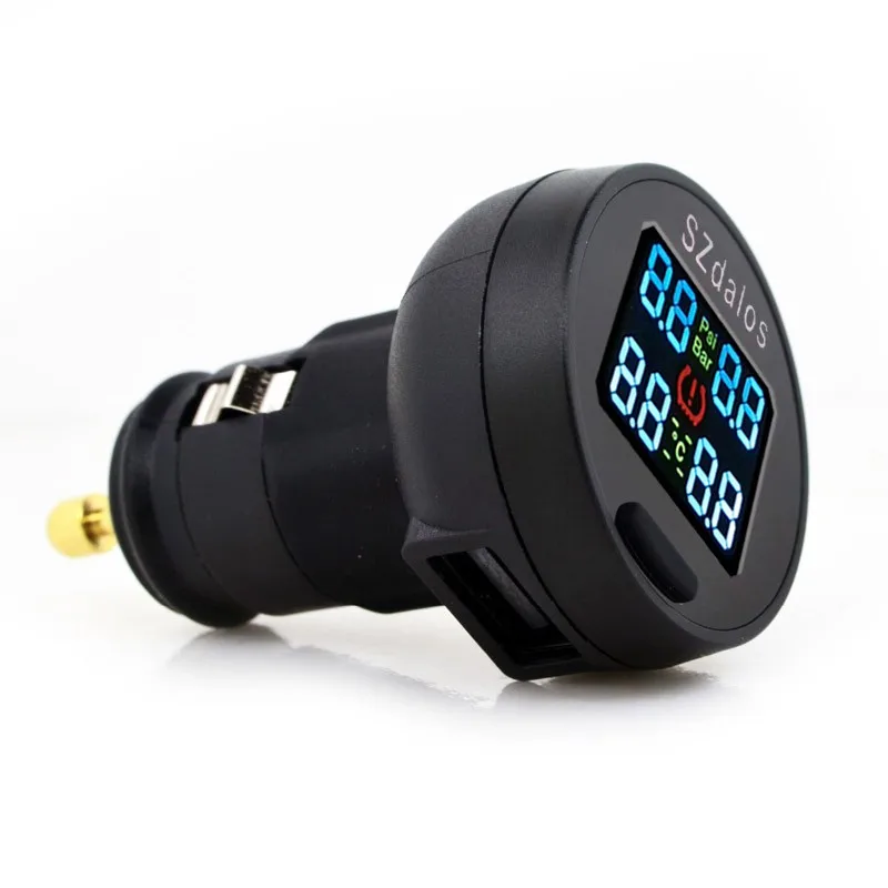 

Universal Wireless Car tire temperature monitor TPMS Tire Pressure Sensor Tire Monitoring System with USB socket Bar and PSI