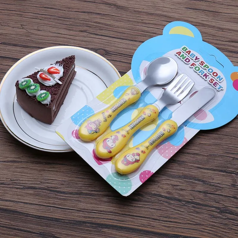 Лидер продаж Детские Kawaii с рисунком комплект из 3 предметов Нержавеющая сталь Кофе десертная ложка Вилка Ножи комплект Детский подарок ложка набор