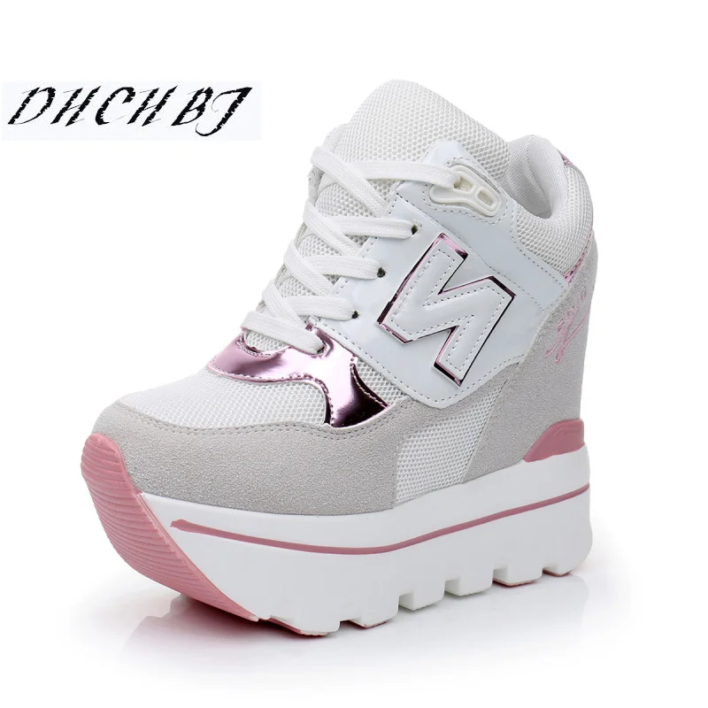 2019 Woman Platform Shoes Hidden Heel Height Increasing Mesh Casual Wedges Shoes Female Chaussure Femme 11cm Heels Sneakers