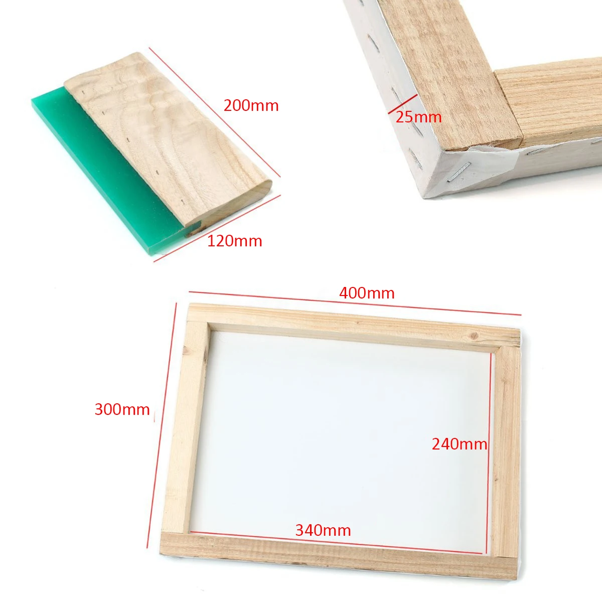 300*400mm Silk Screen Printing Frame with 43T Mesh & 8" Wooden Squeegee DIY