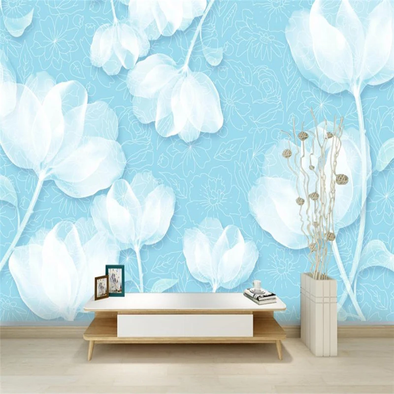 Custom 3 D Modern Wallpaper Hand Drown Simple Flower Wallpaper Light Blue  Wall Murals Girls Room Living Room Decor Wall Mural - Wallpapers -  AliExpress