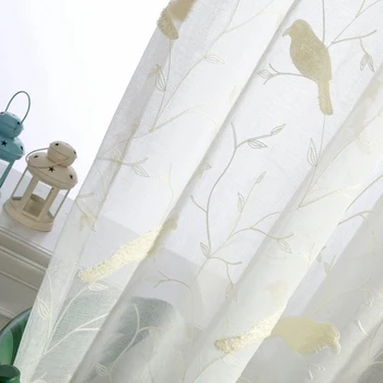 

White bird embroidered Tulle Curtains For Balcony sheer curtains for living room Window curtains Kitchen Curtains panel