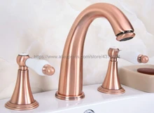 Antique Red Copper Bathroom Sink Faucet Widespread 3pcs Ceramics Handles Basin 3 Holes Mixer Tap Nrg069 Antique Red Copper Bathroom Sink Faucet Widespread 3pcs Ceramics Handles Basin 3 Holes Mixer Tap Nrg069