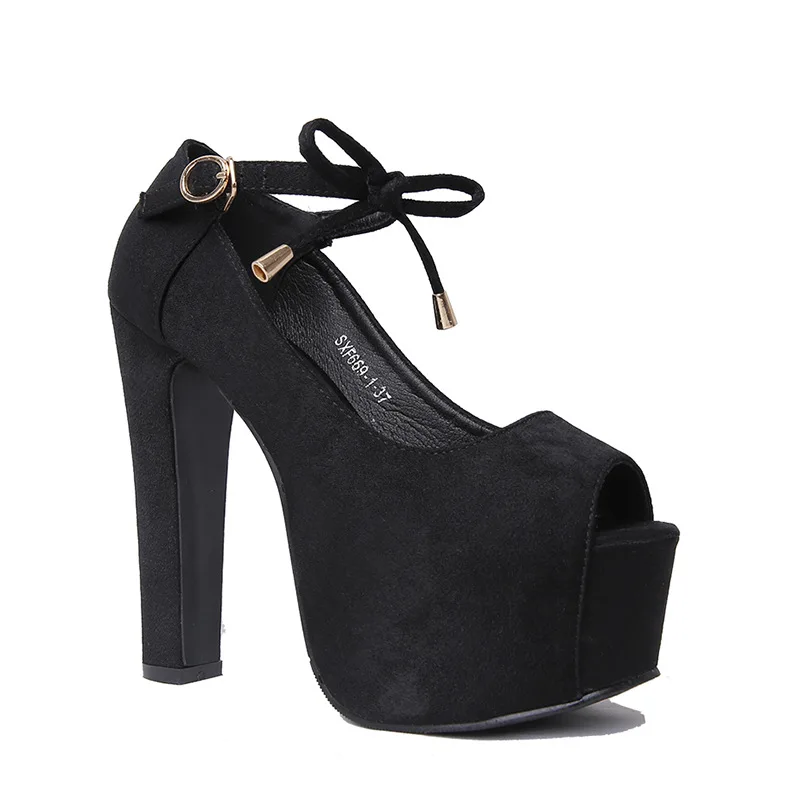 comprar POADISFOO Boate Sexy Grossas Com UM Único Sapatos de 15 cm Grosso Com Cabeça de Peixe À Prova D Água Sapatos Único Céu De Alta. ZYW 669 1