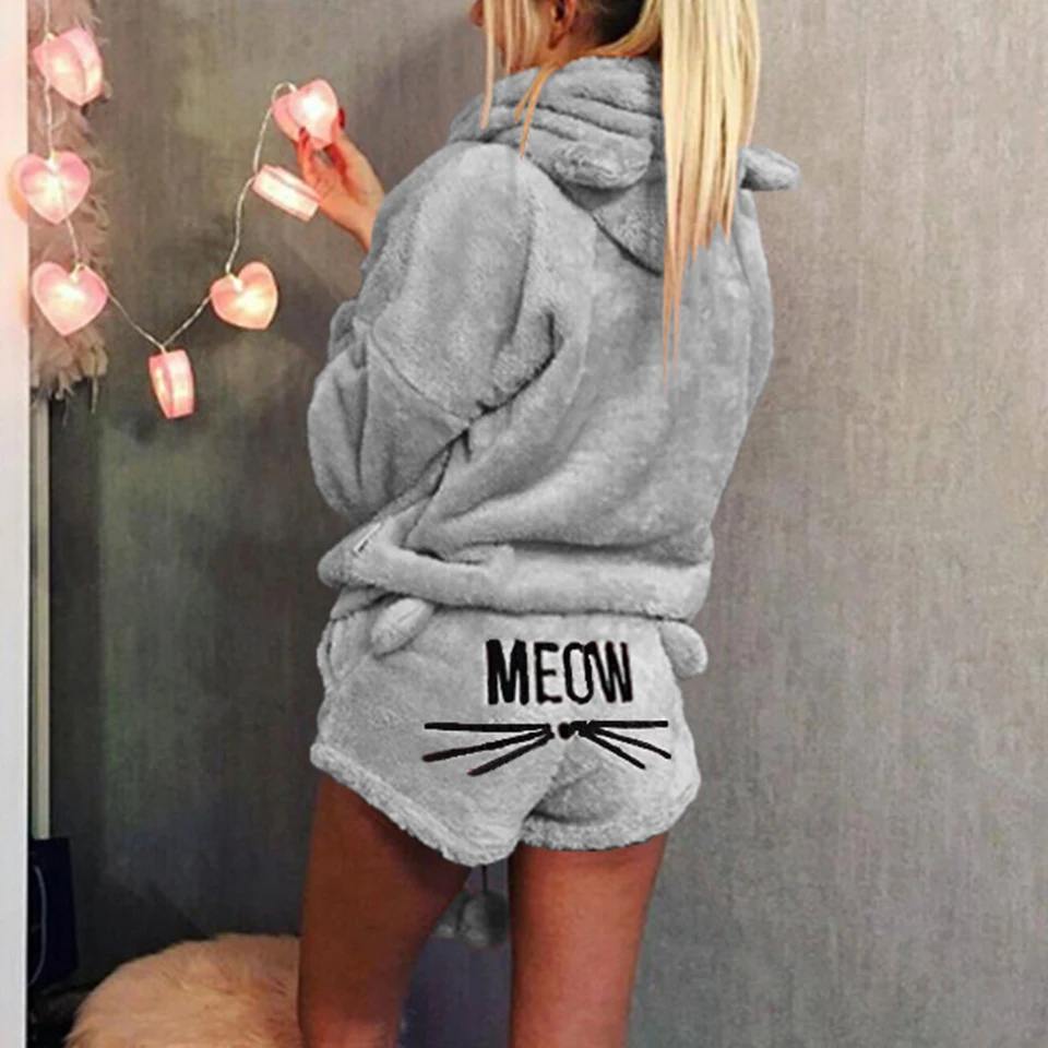 Плюшевые шорты Meow пижамный комплект из двух предметов Ensemble Femme теплой одежды для