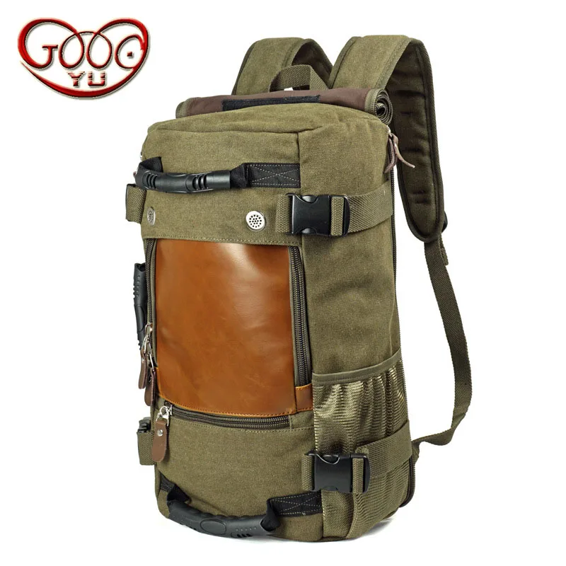 

Men canvas multi-purpose backpack large capacity vertical section square travel bag mountaineering bag