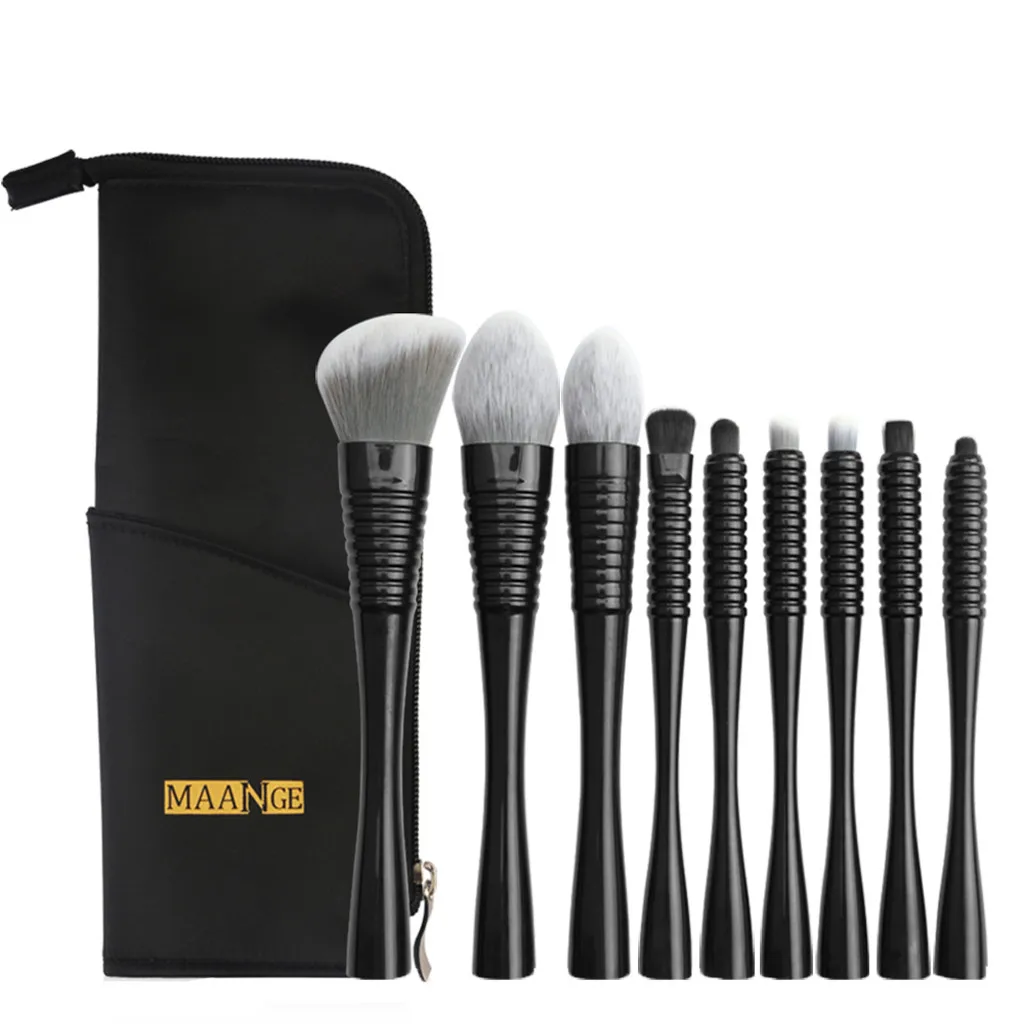 

Wooden Cosmetic Eyebrow Eyeshadow Powder Brush Lip Makeup Brushes Whith Bag 9PCS makeup tools & acessórios brush organizer 04*