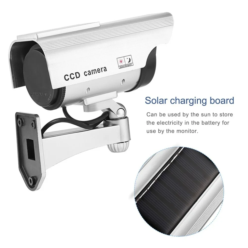 Поддельная камера на солнечных батареях, манекен, камера высокого моделирования, камера видеонаблюдения для дома, камера видеонаблюдения со светодиодной подсветкой, мигающий красный светильник