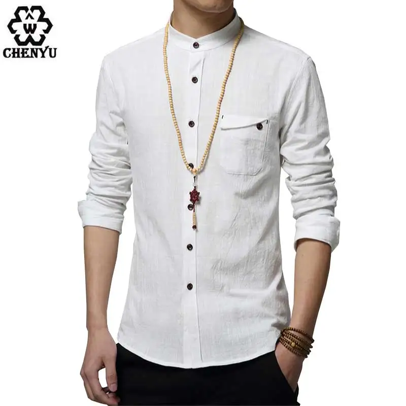 Men Linen Shirt 2017 Brand New Business Pure Color Casual Long Sleeve Male Camisa Masculina Men Clothes wholesale M-XXXXXL