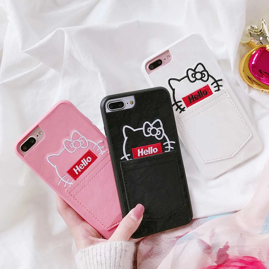 Джинсовый кошелек чехол с 3D вышивкой для телефона iPhone 7 plus 6 8 x Sika Deer Cat задняя
