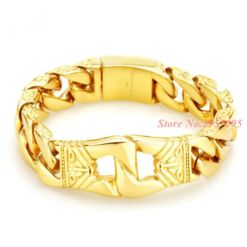 

Fashion Gold/Silver Tone High Quality 316L stainless steel Cool Mens Curb Cuban bangle Bracelet 8.26" Wholesale