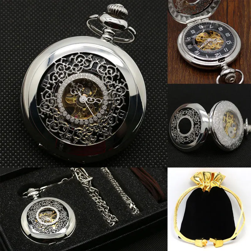 Hand Winding Mechanical Pocket Watch Sliver Dial Luxury Men Fob Watches
Customized Retro Clock Father Present Necklace reloj
