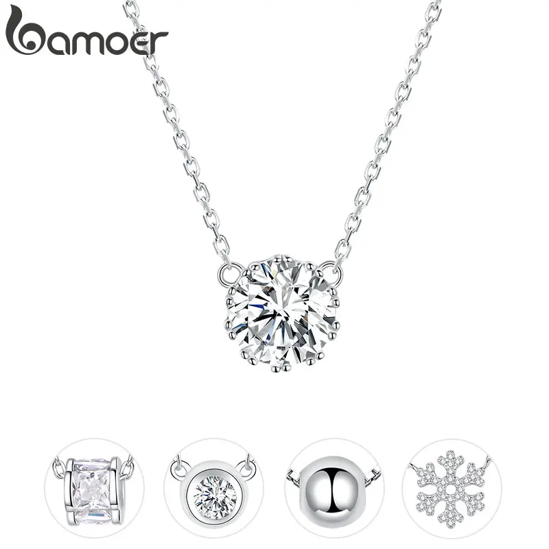 

bamoer Simple Minimalist Short Necklace for Women 925 Sterling Silver Clear Cubic Zircon Chain Necklaces Wedding Jewelry BSN085