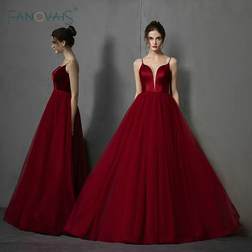 

Burgundy Evening Dresses Velvet Tulle Prom Dresses vestidos de fiesta de noche 2019 formal dress abiye gece elbisesi