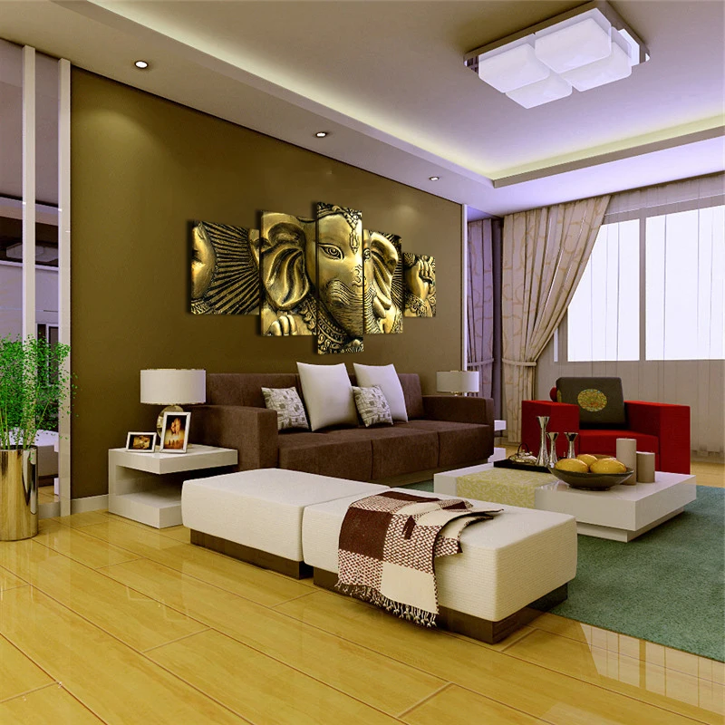Canvas-Wall-Art-Pictures-Home-Decor-Living-Room-HD-Printed-5-Piece-India-Elephant-Head-God (3)