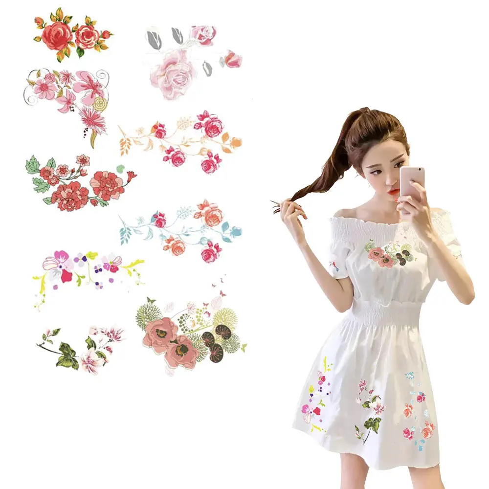 

Patches for Girls Clothes Lovely Flower Plant Patch DIY Accessory A-level Washable Heat Transfer Iron Stickers Appliques Cheap