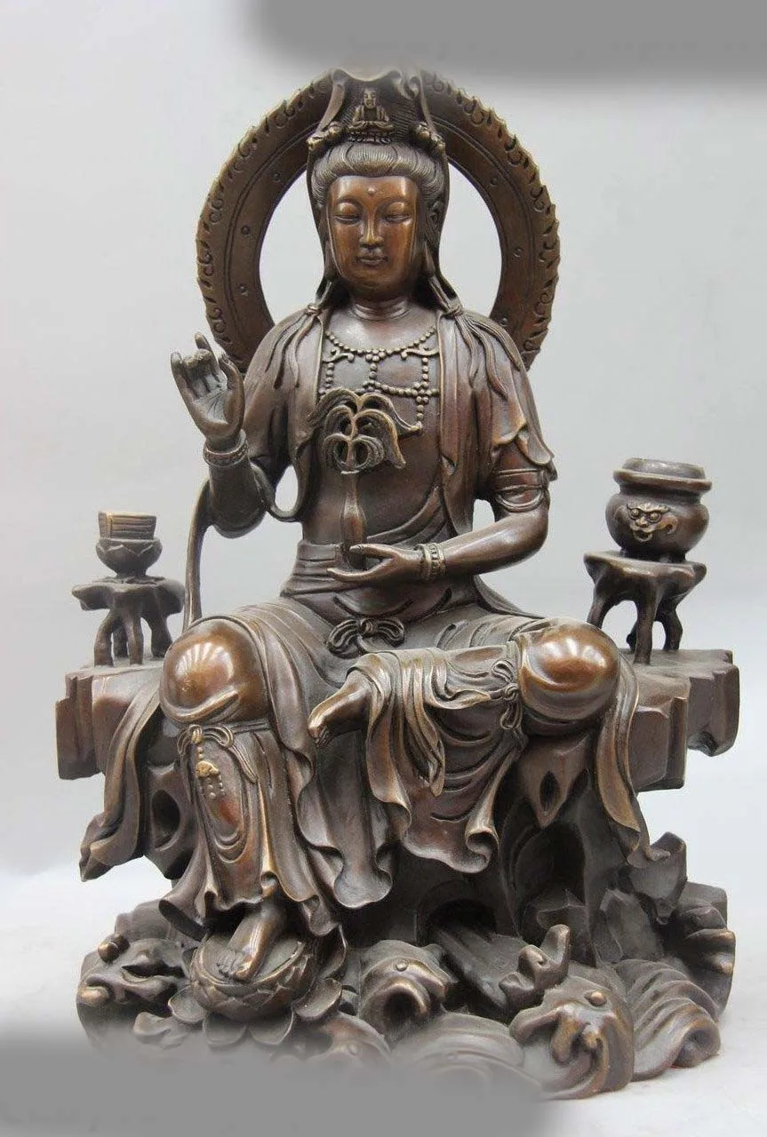 

16" China Buddhism Bronze Copper Lotus Free Kwan-yin Guanyin Bodhisattva Statue A(0505)