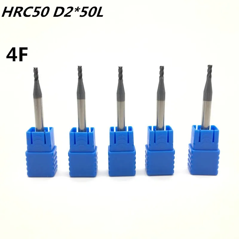 

5PCS 4F-D2*50L HRC50 material Carbide Square Flatted End Mill 4 flute mill diameter 2mm Highspeed milling machine Milling Cutter