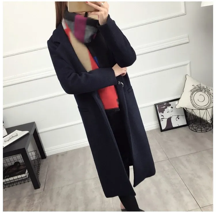 Plus Size 2019 New Autumn Winter Women Solid Woolen Coat Fashion Dark Button Woolen Coat Pockets Female Long Overcoat