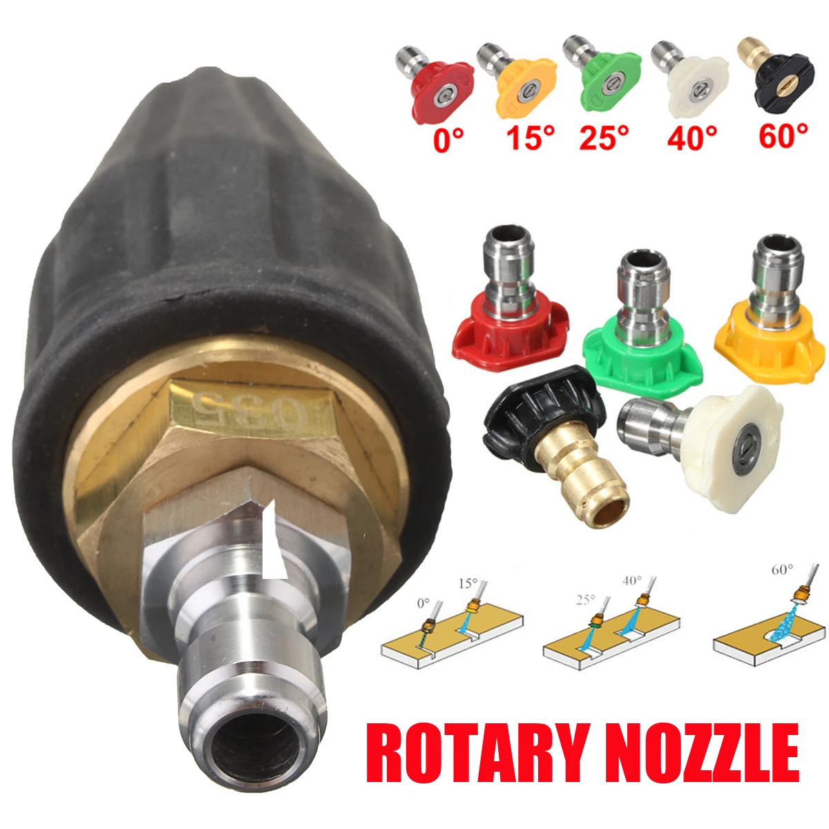

1Pc 1/4" Quick Connector Washer Rotary Nozzle + 5pcs Pressure Washer Spray Quick Nozzle Tips Pressure Rubber Jet Lance Nozzles