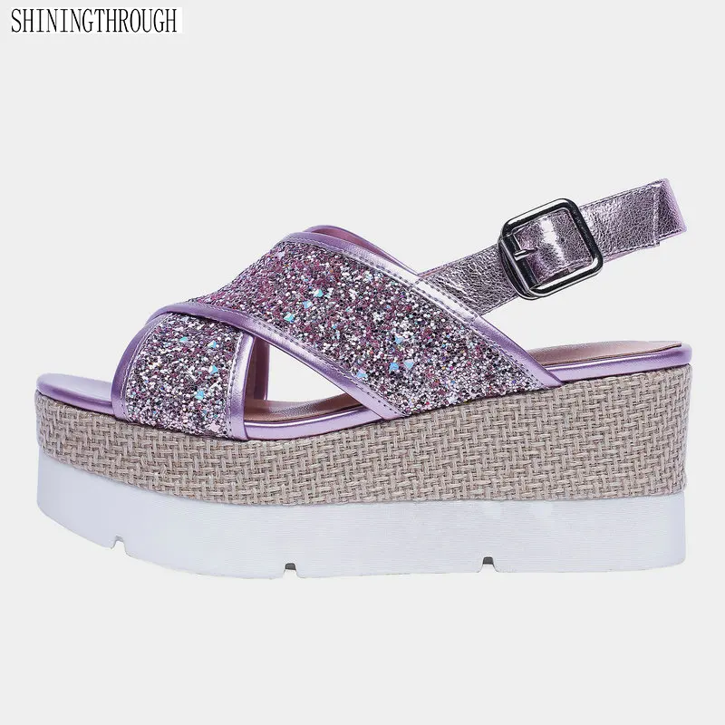 

High Heels Sandals woman wedges platform bling girl's shoes woman Summer style pink silver casual Shoes Woman