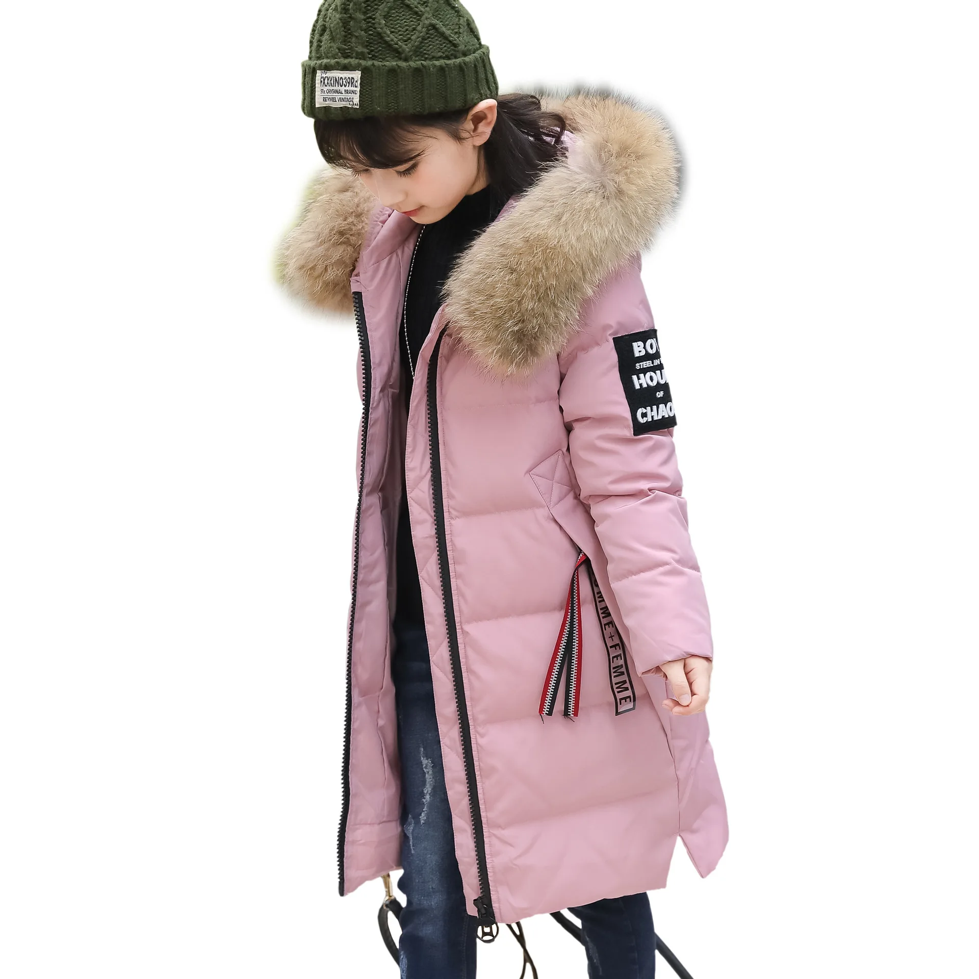 

Girls Fashion Down Jackets Children Long Thin Fur Collar Outerwear Teenagers Comfortable Winter Snowsuits Overcoat AA51913