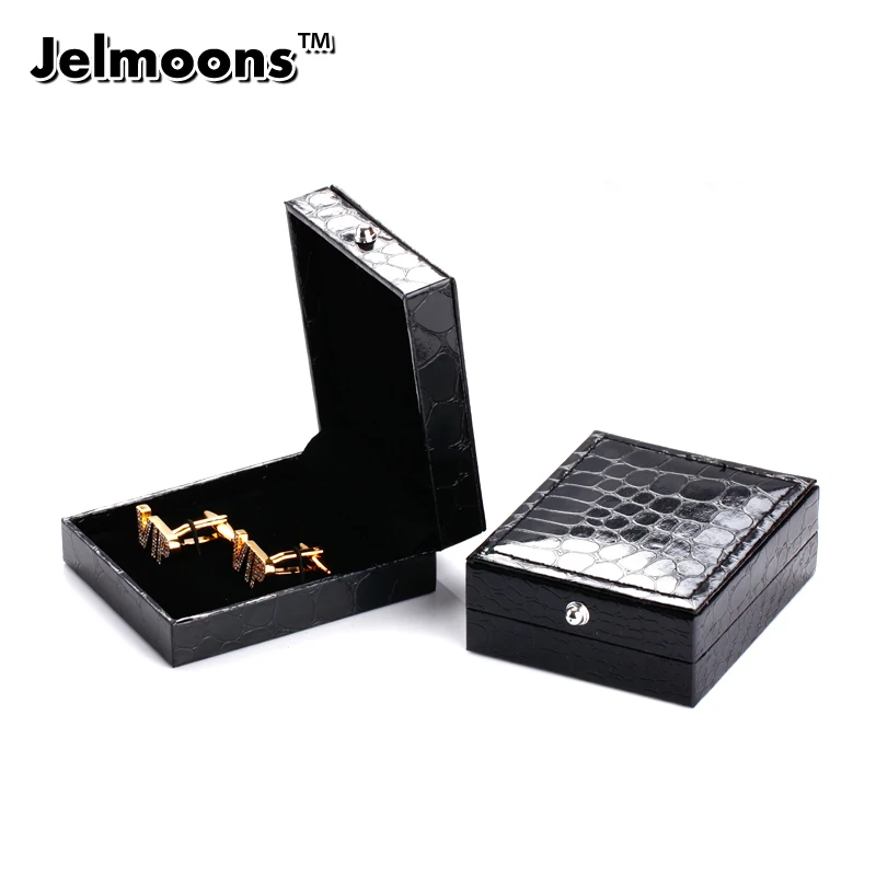 Men's jewelry black cufflinks box Imitation alligator skin