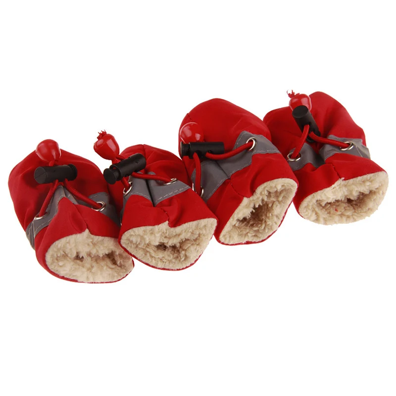 Нескользящие зимняя обувь для собак Дождь Снег водостойкие ПЭТ пинетки носки плюс бархат теплая для щенков собак обувь Светоотражающие кошка обувь 4 шт