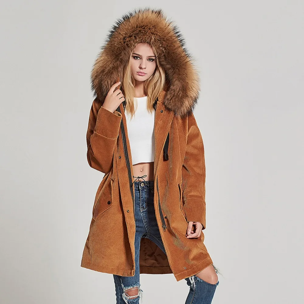 Fur Story Women spring winter Parka Fashion Coat with Real Rabbit Fur ...