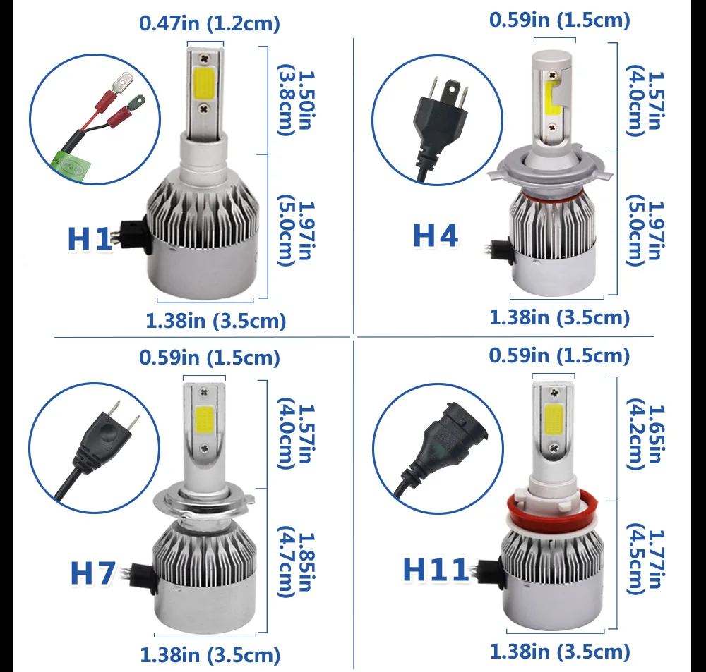 2 шт. светодиод Turbo H4 H7 H1 H11 H3 H8 HB3 HB4 9005 9006 9007 авто фары лампы 7600lm 6000 К C6 Led помощи при парковке задние фонари лампа