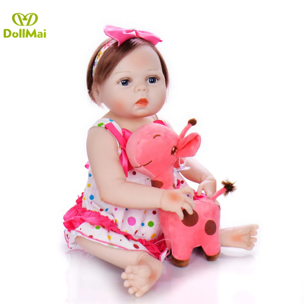 

57cm Full Body Silicone Reborn Girl Baby Doll realistic 23inch Newborn handmade princess dolls educational present bathe toys